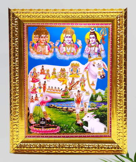 Gold Frame Vils Lord Kamadhenu/Gomatha/Lord Cow Divine – 12″ x 14″